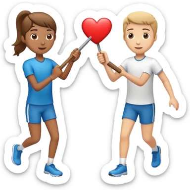 Relay race baton passing the baton. Passing a heart sticker