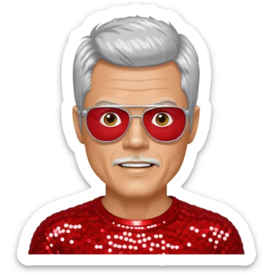 Johnny Knoxville from Jackass with silver hair, red sequin outfit sticker