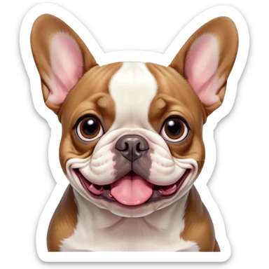 Cinematic Comical Pied French Bulldog Portrait Emoji, Head tilted with an exaggeratedly shocked, comical expression and wide, humorously expressive eyes, showcasing a distinctive pied fur of contrasting hues and a charmingly goofy face, simplified yet hilariously detailed, glowing with a sassy, playful radiance, high shine, exuding a mischievous and meme-worthy charm, styled with a soft glowing outline, capturing the essence of a Pied French Bulldog that looks ready to spark a viral laugh! sticker