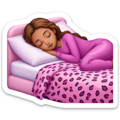 light brown girl beautiful finish sleeping on her bed with pink leopard design  sticker