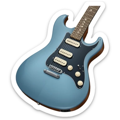 A gray-blue electric guitar with a black pick guard and only one volume knob sticker