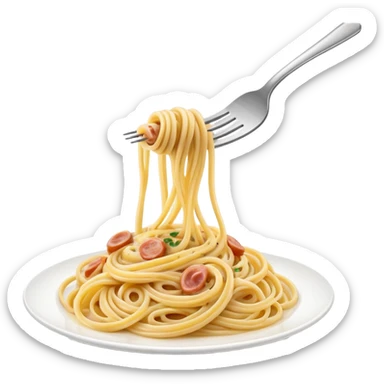 Fork with carbonara spaghetti twirled around it, isolated sticker
