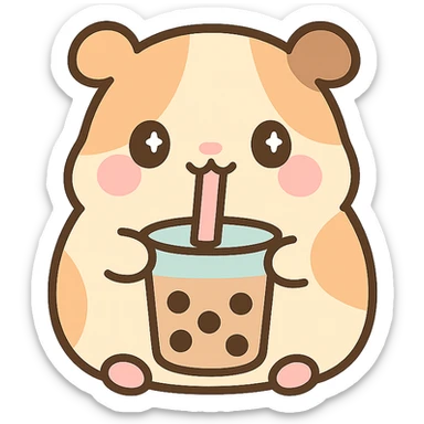 cute playful guinea pig enjoying boba tea sticker