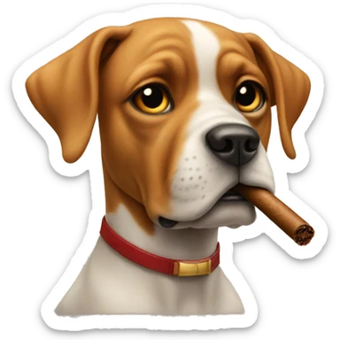 a dog with a cigar sticker