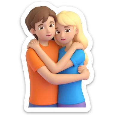 brown-haired girl hugging a blonde boy, emoji style sticker