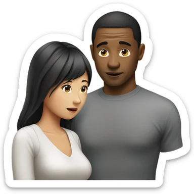 Black man looking at a Asian lady oddly sticker