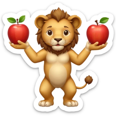a Circus cute lion juggling two apple sticker