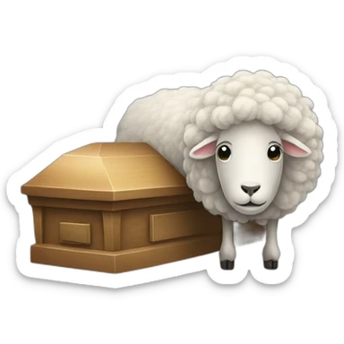 Sheep next to a coffin sticker