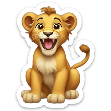 A lion cub with paws and tail laughing sticker