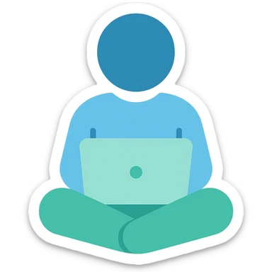 Person sitting with a laptop, flat emoji style, outline with blue and turquoise colors sticker