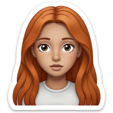 girl with long hair, black eyes, soft makeup, and freckles across her face sticker