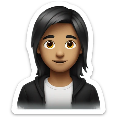 A boy with long red and black split dye hair sticker