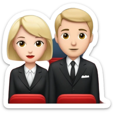 a theatrical theater，with one short hair lady and one man wear suit sticker