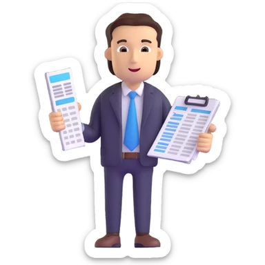 male accountant with spreadsheet and accounting tools sticker