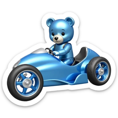  Metallic blue and lightly chrome-accented  kid-sized race car for teddy bear with custom aero body and rear wing and motorcycle wheels  sticker