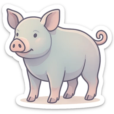 Edit the image to depict a pig as the symbol of the year in Feng Shui, Chinese Eastern style. Use thin clean contours, soft rounded shapes, and a pastel palette with colors #98B5BC, #B5B3C1, #C9A3C9, #E4C0CA, #F7DCD1, #F7C0AA. Include detailed shadows and highlights with soft lighting. The background should be transparent. The style should be less cute, without decorative elements. The silhouette and appearance should match the reference. sticker