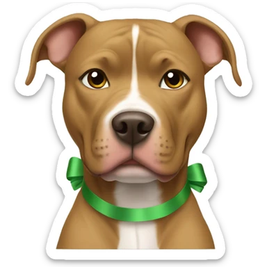 Light brown pitbull with cut ears and green bows sticker