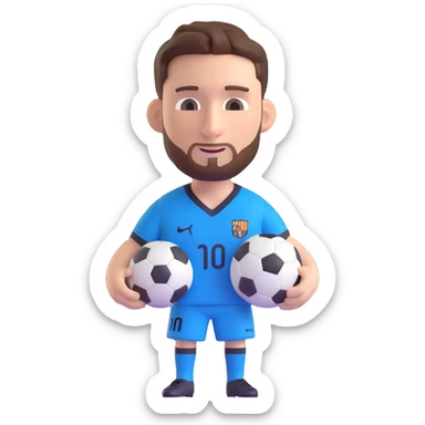 Lionel Messi as an emoji, holding a soccer ball, blue and white jersey sticker