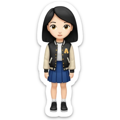 black color long hair girl with varsity jacket and log long skirt sticker