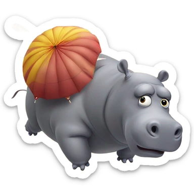 Fat hippo parachuting out of an exploding plane sticker