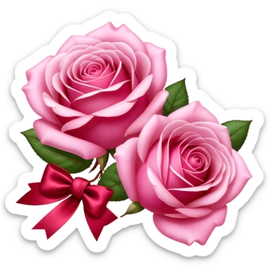 "Delicate Fairy Tale Pink roses rest beside a luxurious Ruby Red silk bow. The soft petals and rich fabric create a dreamy, romantic atmosphere." sticker