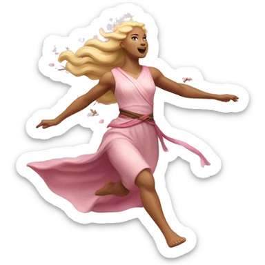 blonde cherry blossom Pagan goddess sprinting, with a large stride and arms outstretched sticker