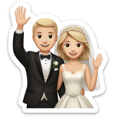 newlywed couple waving sticker
