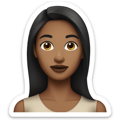 A woman with long, straight black hair and black eyes, having a medium-brown skin tone. She wears modest clothing, avoiding revealing styles. Her facial features, particularly around the mouth, are well-defined, and she is wearing lipstick sticker