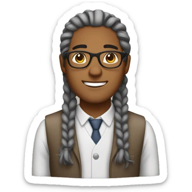 Brown man with gray braids with glasses sticker