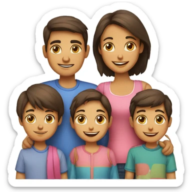 Familia de 6, 4 niños una mujer y un hombre dos gatos y un perro sticker