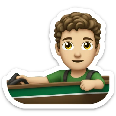 Young man with brown hair dark green eyes driving a boat sticker