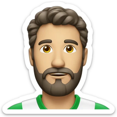 hombre con barba y camiseta polo blanco y logo verde sticker