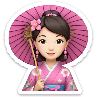 Japanese Princess with paper umbrella, pink kimono sticker