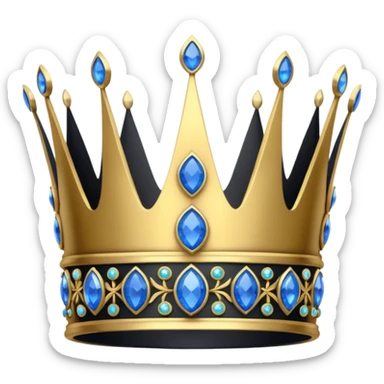 eine schwarze krone mit ein wenigen verzirten goldblätter und blauen edelsteine sticker