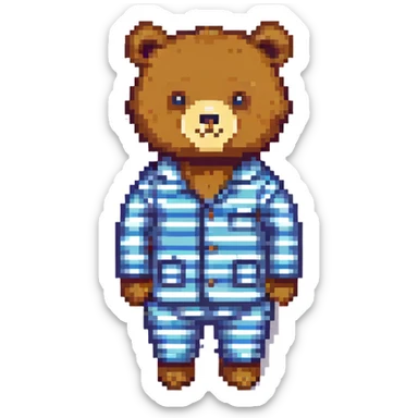 bear in striped pajamas, pixel art style sticker