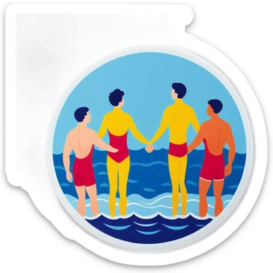 Swimmers standing in a circle with their arms around each other sticker