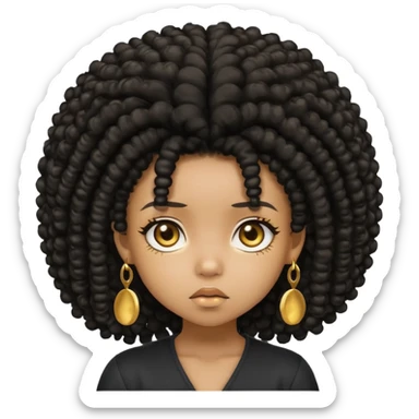 Create a black chibi girl with long afro hair and beautiful gold eyes give her a confusing expression  sticker
