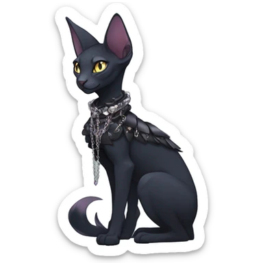 cool punk kawaii edgy distinguished pretty elegant beautiful fantasy black ethereal nargacuga-Noivern-sphynx-Quiana-Fakemon collar harness chains necklace full body sticker