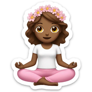 White girl  brown hair meditating with flowers wearing pink  sticker