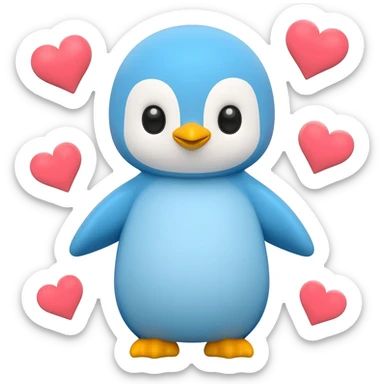 Light blue baby penguin surrounded by hearts sticker