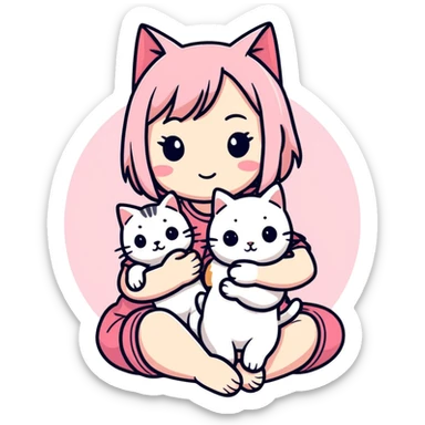 Sakura with 2 cats sticker