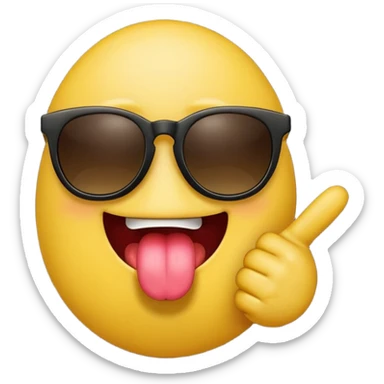 Fassa um emoji simples aquele da carinha amarelo de óculos escuro dando uma língua bem ofensiva e mostrando o dedo do meio da mesma forma. Tá mais ou menos do jeito que eu quero óculos preto totalmente e um dedo do meio com a mão ao contrario  sticker