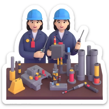 Marine geologist working with core samples and scientific equipment on ship deck sticker