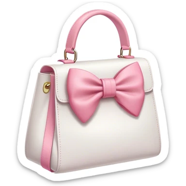 A white bag with a pink bow on the strap sticker