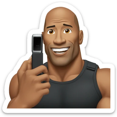 dwayne johnson with a mobile phone sticker