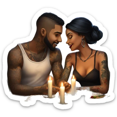 romantic candle light dinner for beautiful tattooed couple sticker