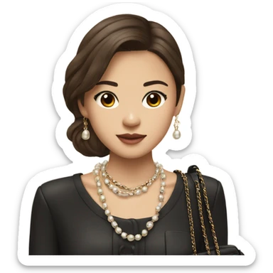 Realistic brown hair Chanel Asian Girl with Birkin bag and Chanel necklace sticker