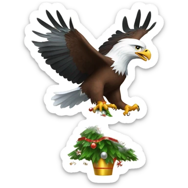 Flying eagle carrying a decorated Christmas tree in its talons sticker