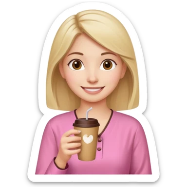a pretty bratz fair girl wearing a pink kurti, drinking takeaway coffee sticker