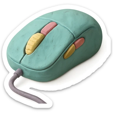 matte plasticine claymation style gaming mouse with visible fingerprints and pastel colors sticker